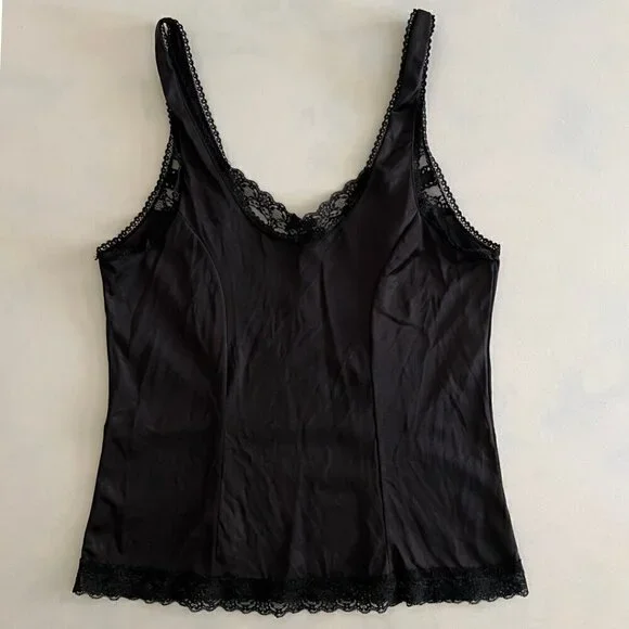 Fitted Black Lace Trim Center Bow Tank Top - Picture 4 of 5